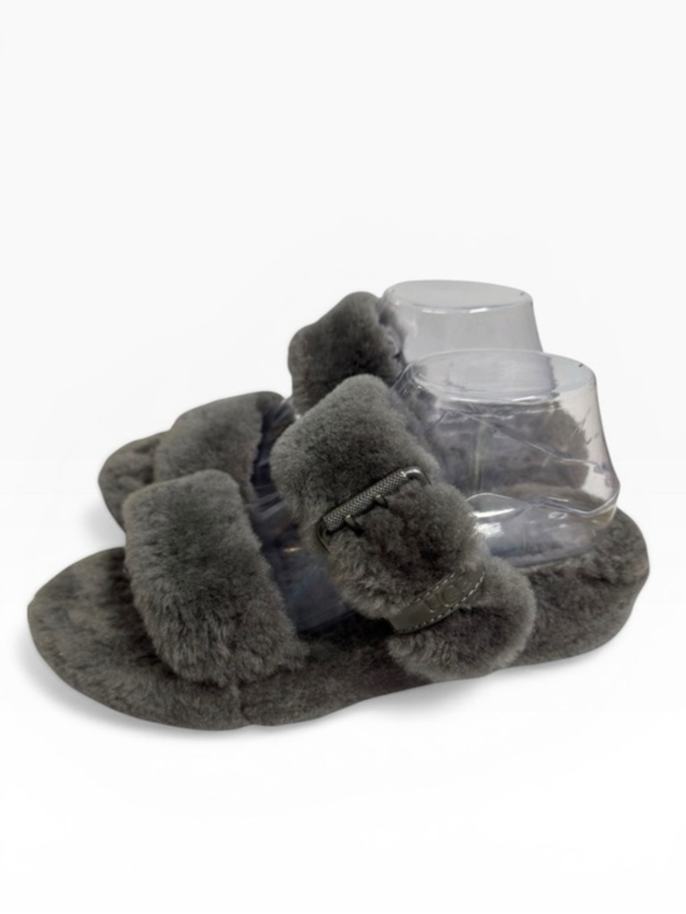 UGG Fuzz Yeah Shearling Slide Slippers Charcoal Gray Womens 9 Cozy Comfort
